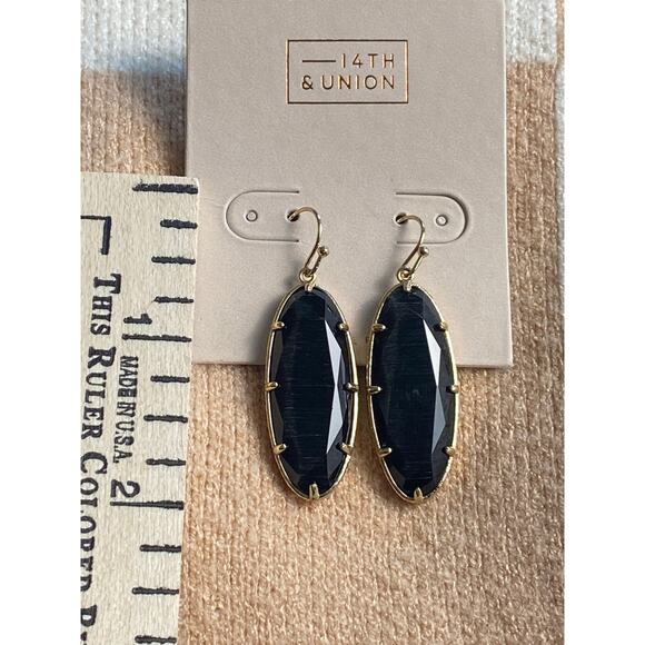 14th and Union Black Gem Gold-Toned Drop French Hoop Closure Earrings NWT - Picture 3 of 3